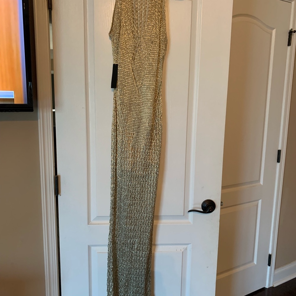 NWT Ladies gold crochet lined maxi dress. Chic. M